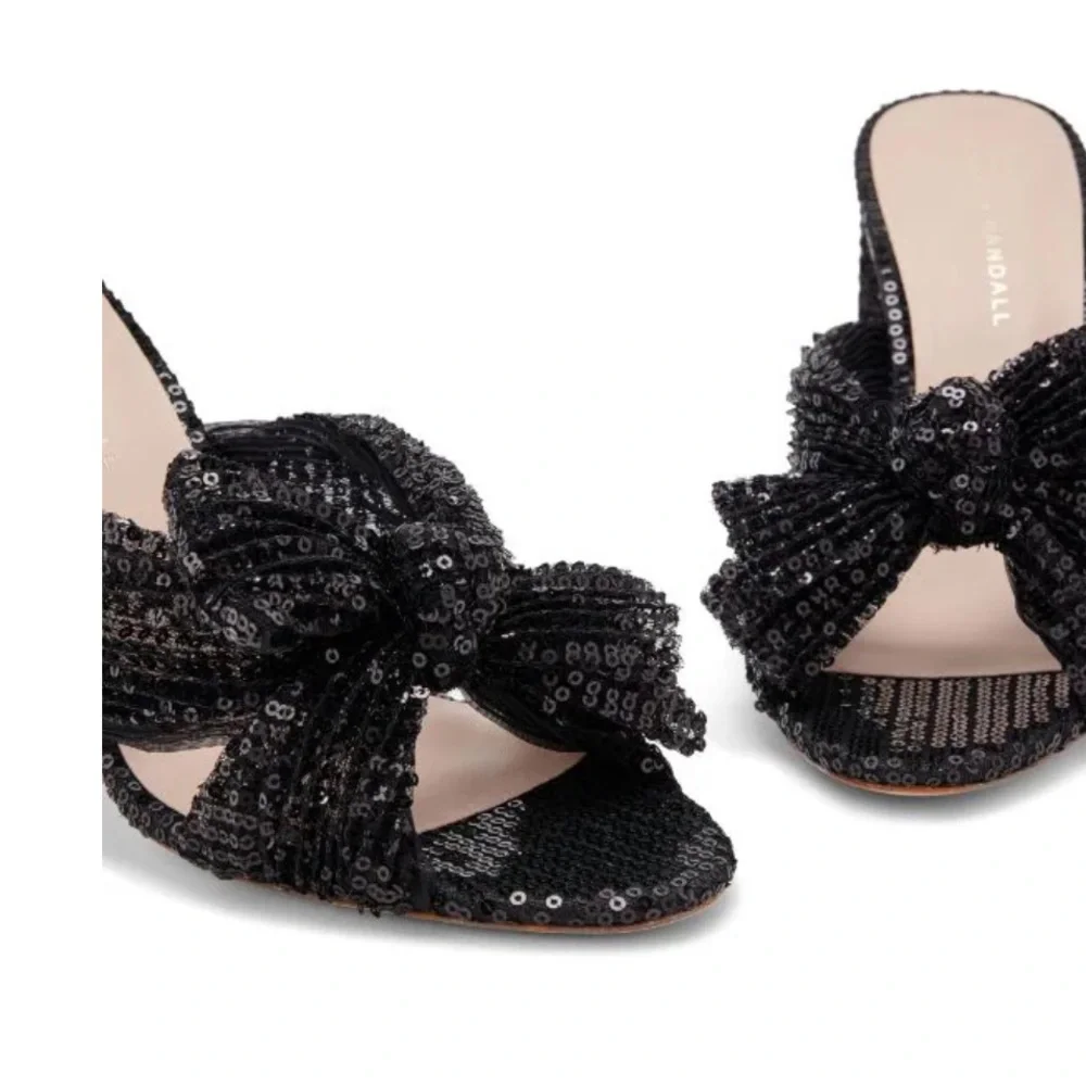 Loeffler Randall Black Sequin Knotted Mule Heels